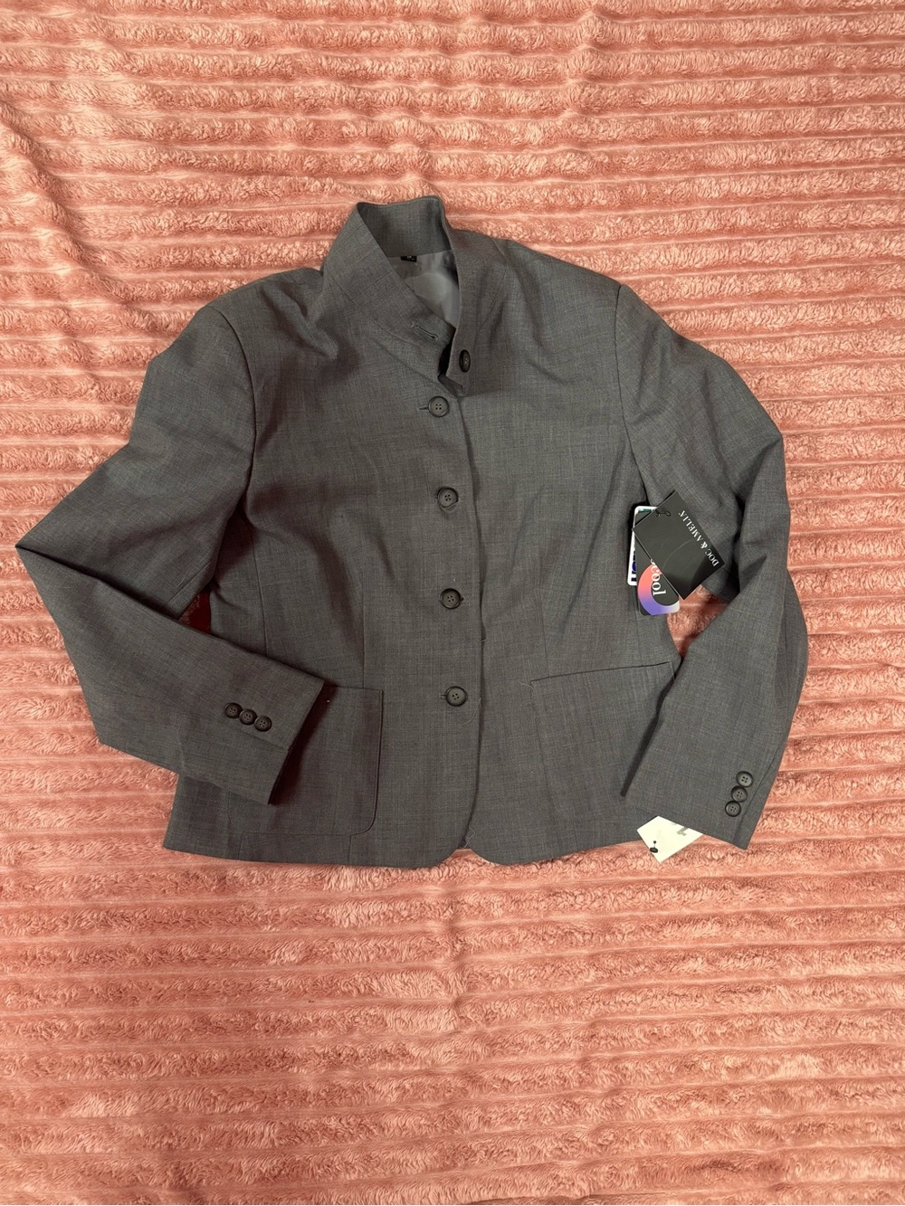 NWT grey mandarin-collar career blazer